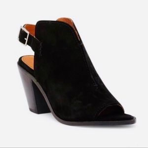 Frye Courtney Black Suede Open toe Heels (6 1/2)